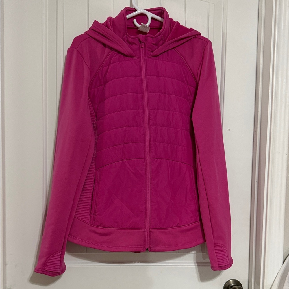 Women's Hooded Quilted Hybrid Jacket in Fuchsia Pink